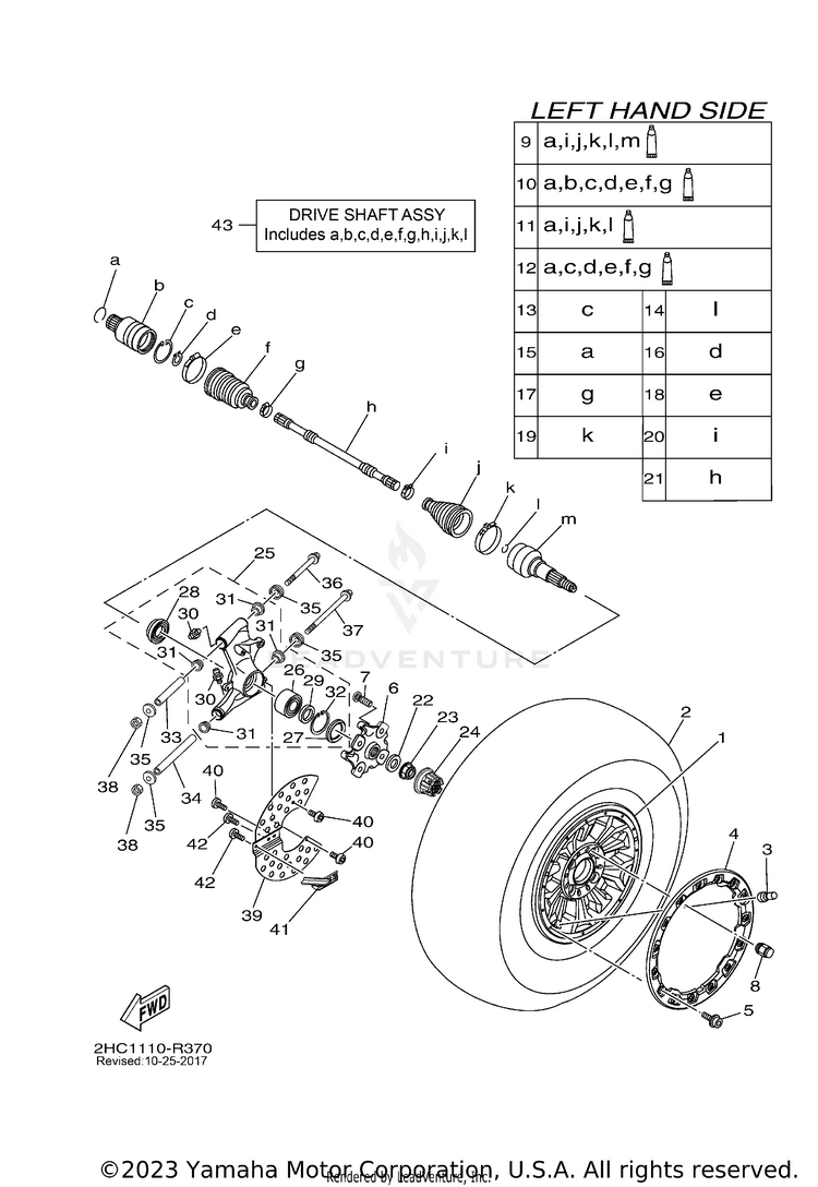 Rear Wheel YXZ1000 EPS SPECIAL - YXZ10YPSGS - 2016 Schematic