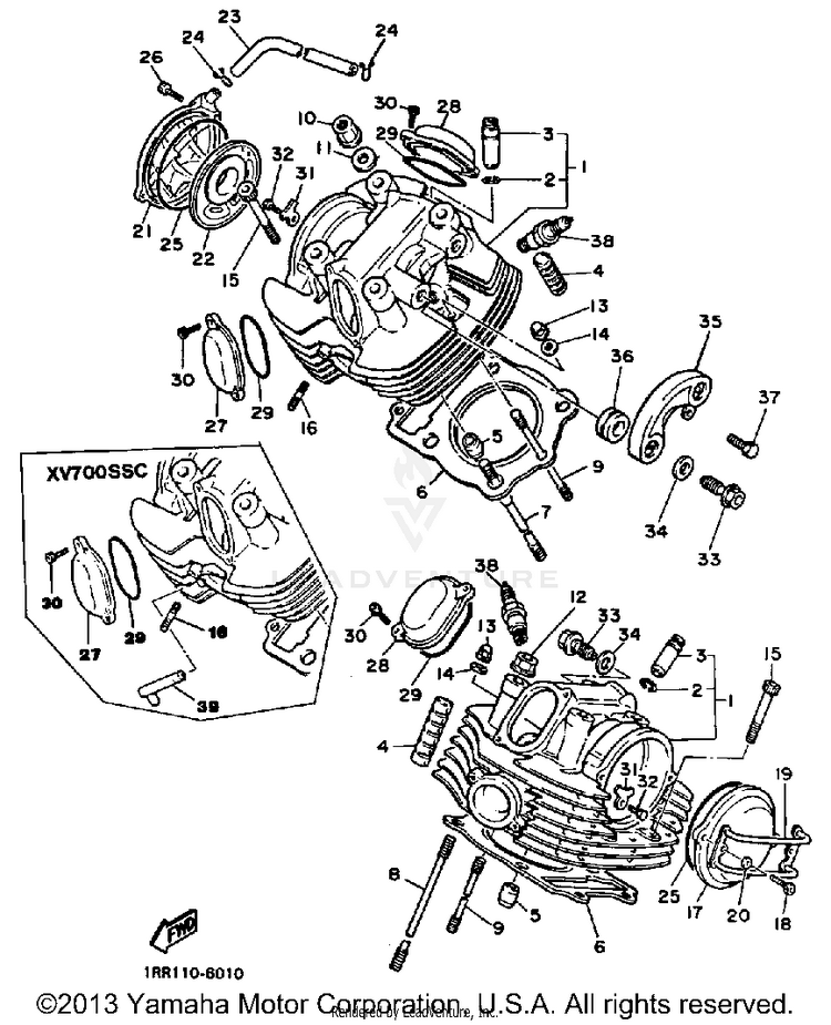 Cylinder Head VIRAGO 700 - XV700SSC - 1986 Schematic