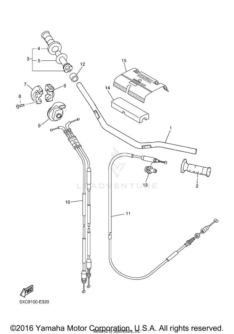 Steering Handle Cable YZ450F - YZ450FX - 2008 Schematic