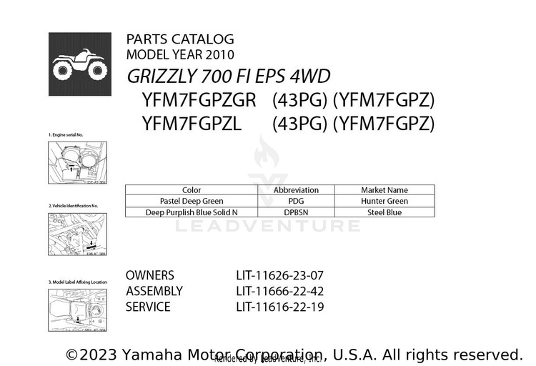 1 Title Page GRIZZLY 700 FI EPS 4WD - YFM7FGPZGR - 2010 Schematic