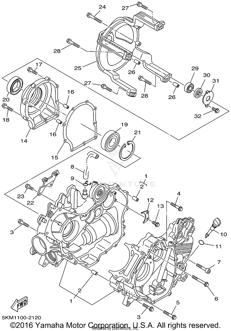 Crankcase GRIZZLY 660 - YFM660FP - 2002 Schematic