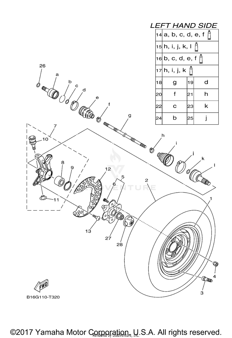 Front Wheel KODIAK 700 4WD HUNTER - YFM70KDHJH - 2018 Schematic