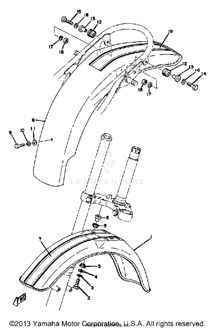Front Fender - Rear Fender Yz80b - Yz80c Schematic