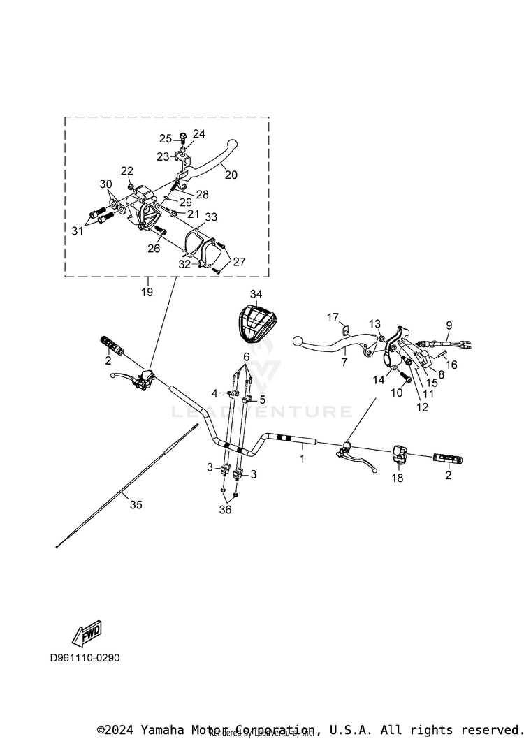 Steering Handle & Cable GRIZZLY 110 - YFM01GYXTG - 2026 Schematic