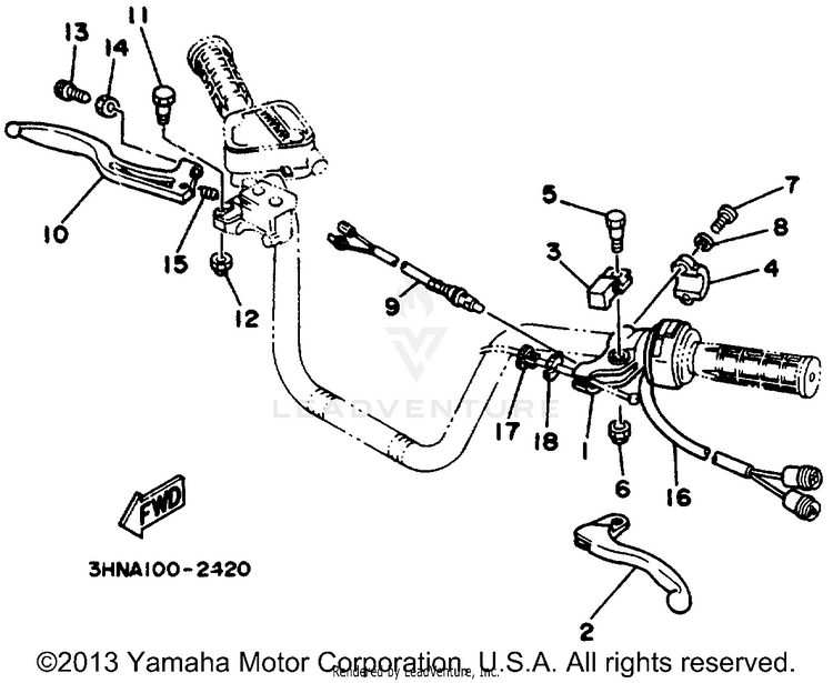 Handle Switch - Lever BIG BEAR (ME & NH Only) - YFM350FWD_MNH - 1992 Schematic