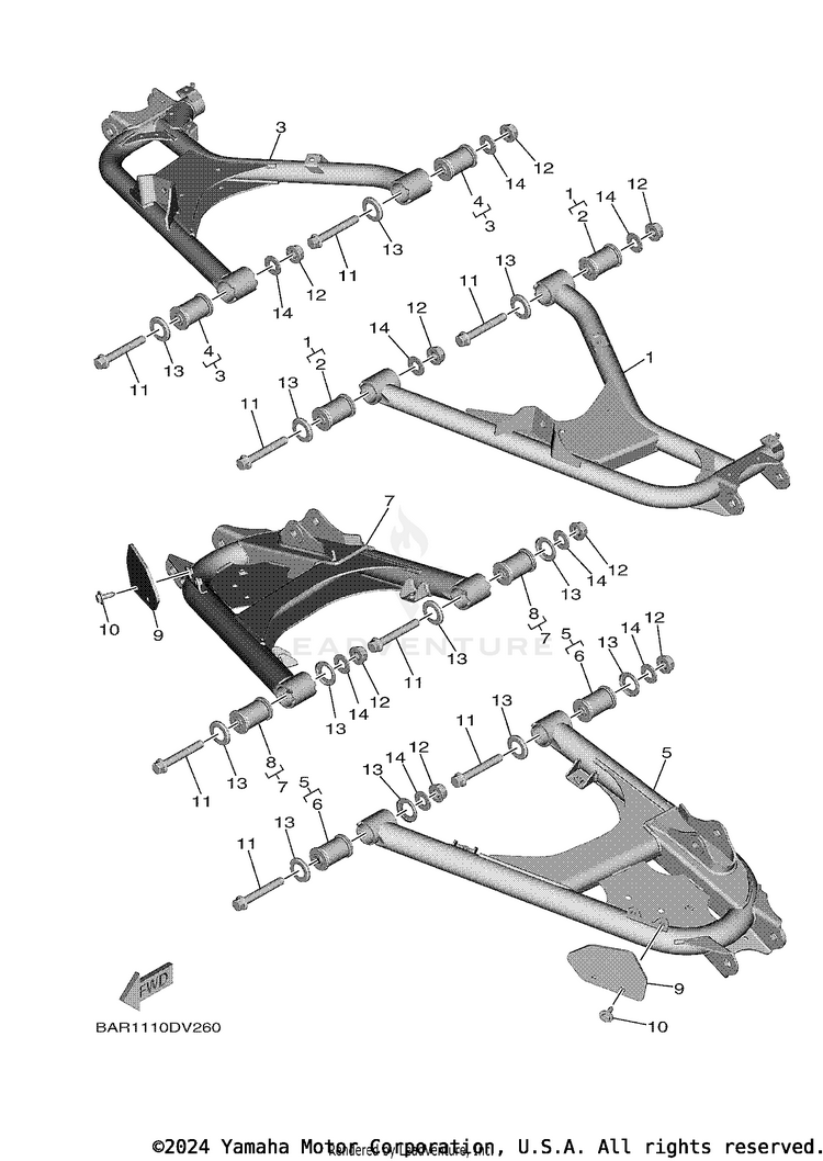 Rear Arm WOLVERINE X2 R-SPEC - YXE85WPALW - 2020 Schematic