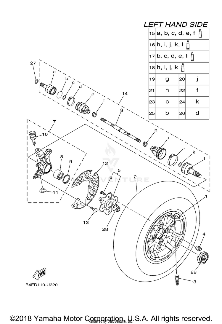 Front Wheel GRIZZLY EPS 4WD HUNT - YFM70GPHKH - 2019 Schematic