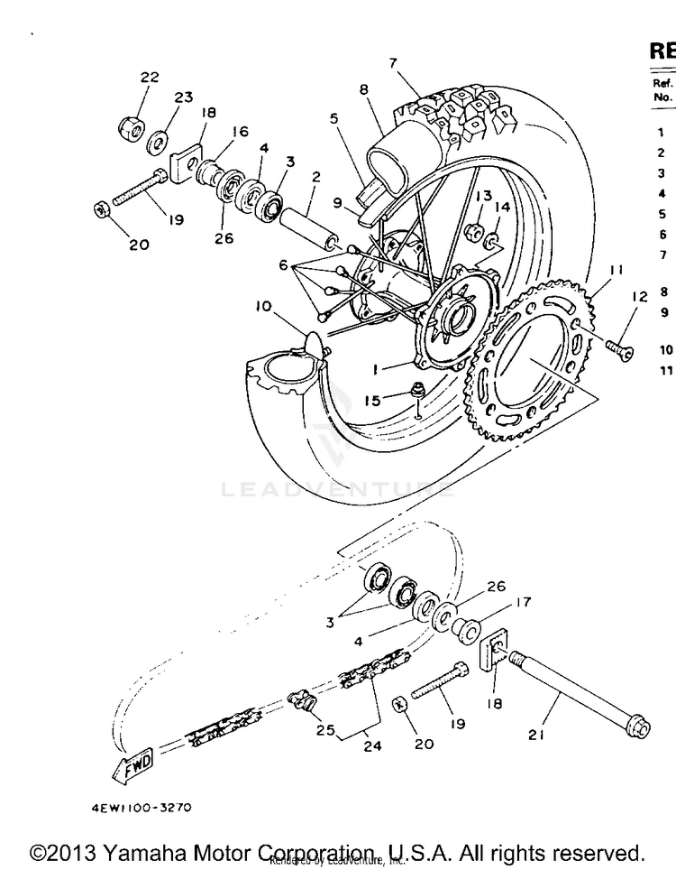 Rear Wheel YZ250E - 1993 Schematic