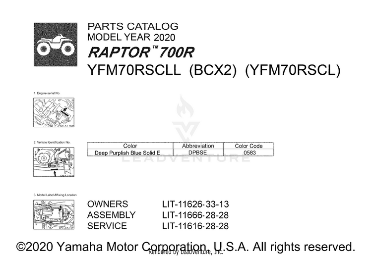 1 Title Page RAPTOR 700R - YFM70RSCLL - 2020 Schematic