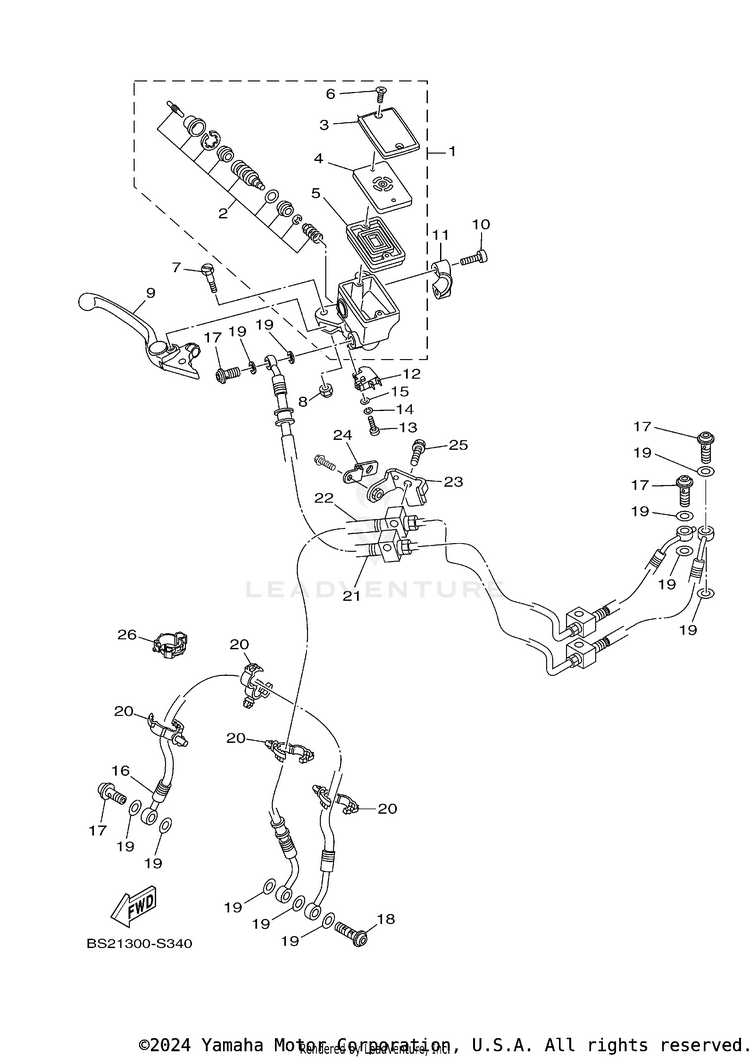 Front Master Cylinder MT09 CA - MT09JCB - 2018 Schematic