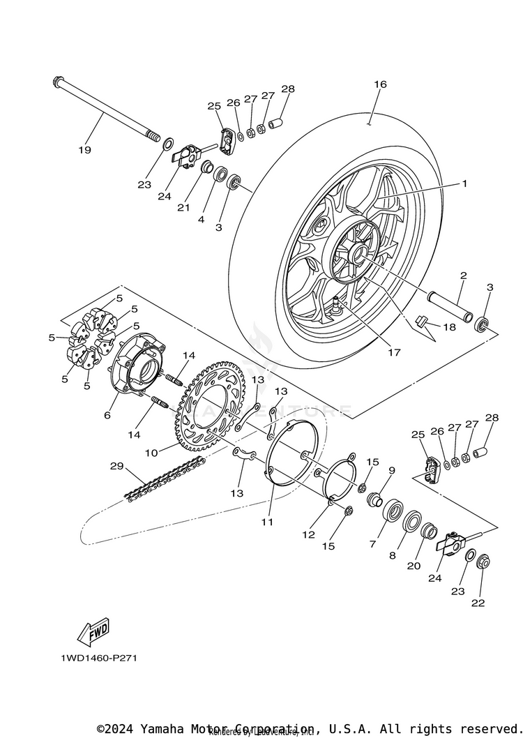 Rear Wheel YZFR3 - YZFR3LL - 2020 Schematic