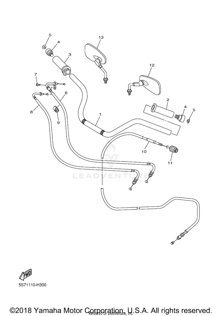Steering Handle Cable V STAR 950 TOURER - XVS95CTBCB - 2012 Schematic