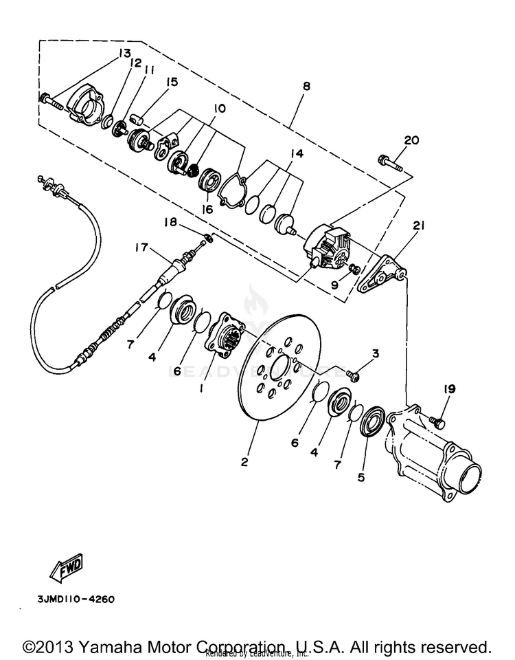 Rear Brake Caliper BLASTER - YFS200J - 1997 Schematic