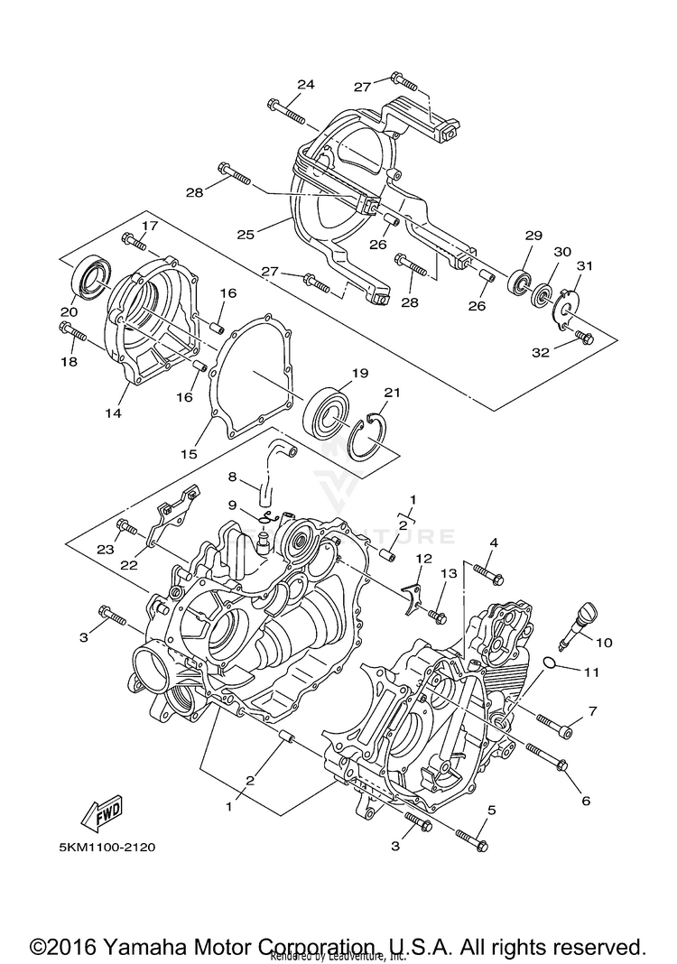 Crankcase GRIZZLY 660 - YFM66FAT - 2005 Schematic