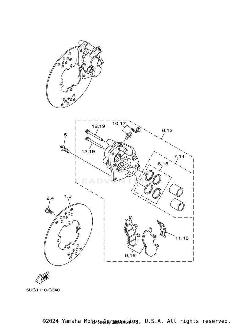 Front Brake Caliper RHINO 660 - YXR660FAS - 2004 Schematic