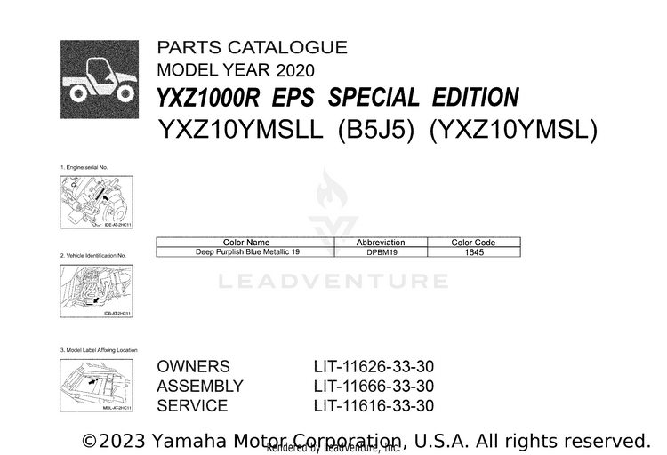 1 Title Page YXZ1000R EPS SPECIAL - YXZ10YMSLL - 2020 Schematic