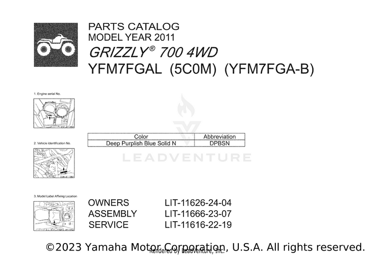 1 Title Page GRIZZLY 700 4WD - YFM7FGAL - 2011 Schematic