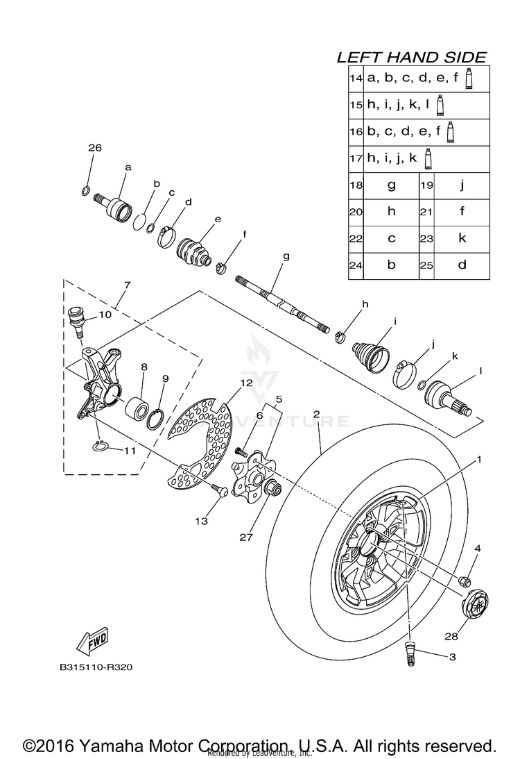Front Wheel GRIZZLY EPS 4WD LTD EDITION - YFM70GPLGR - 2016 Schematic