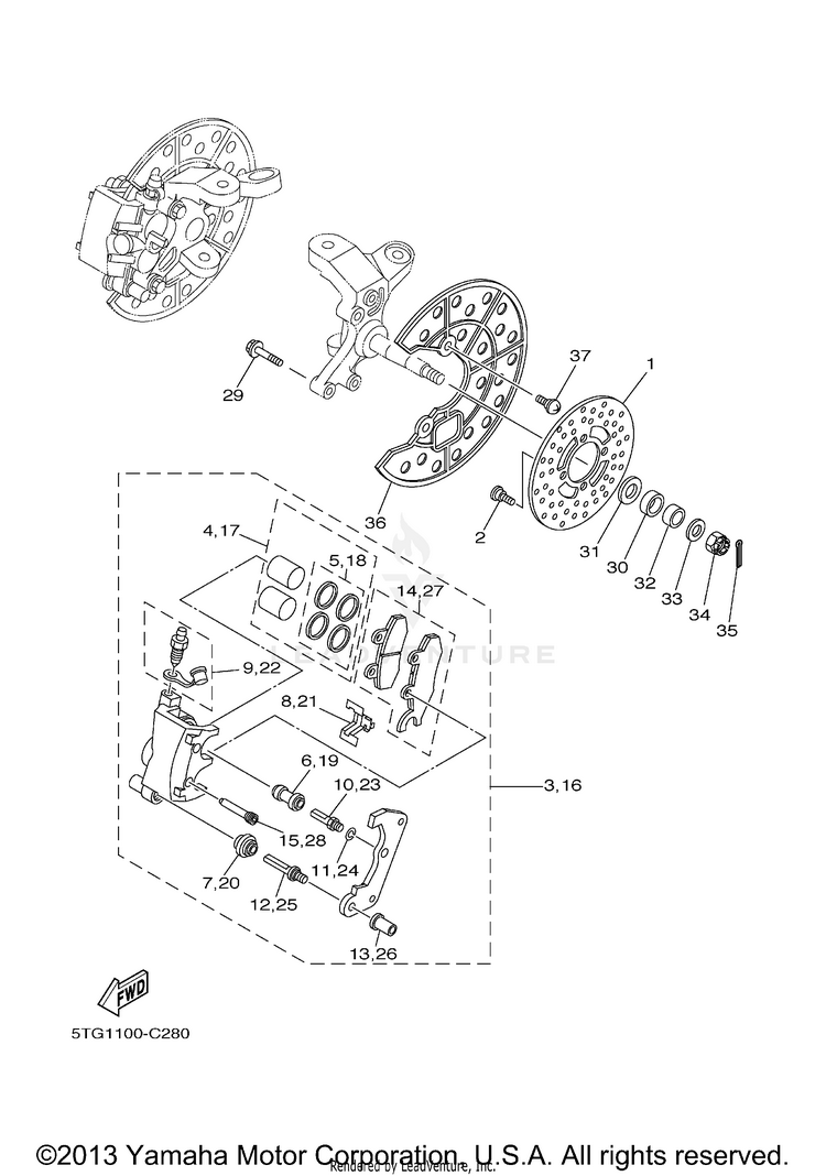 Front Brake Caliper YFZ450 - YFZ450T - 2005 Schematic