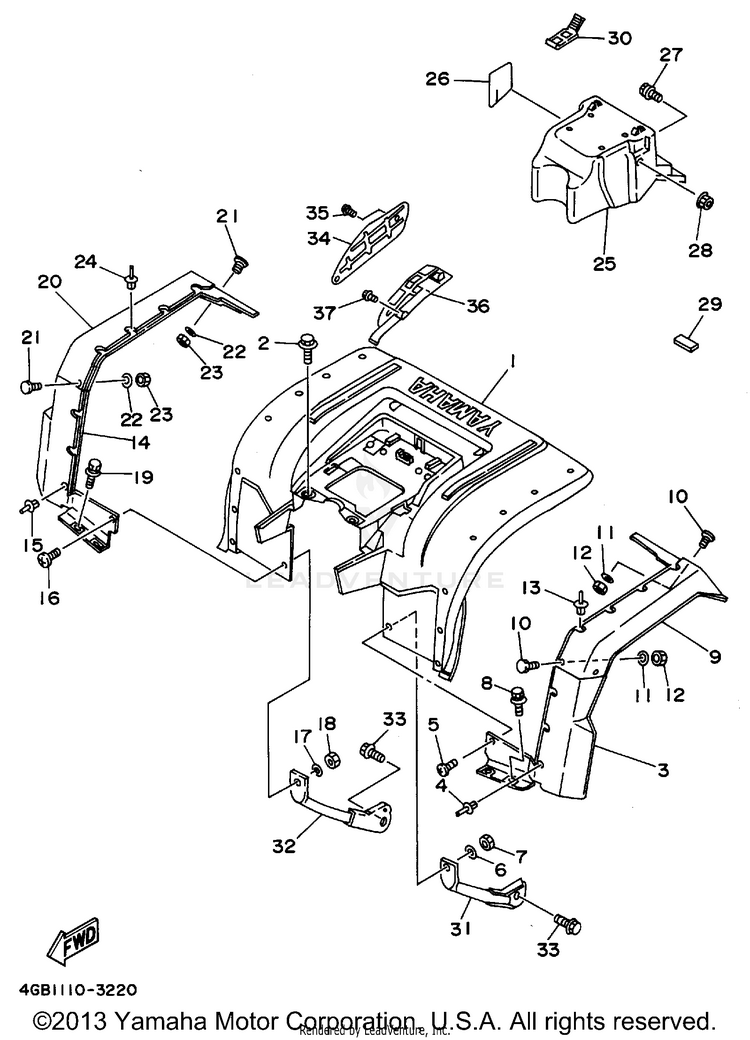 Rear Fender KODIAK 4WD - YFM400FWF - 1994 Schematic