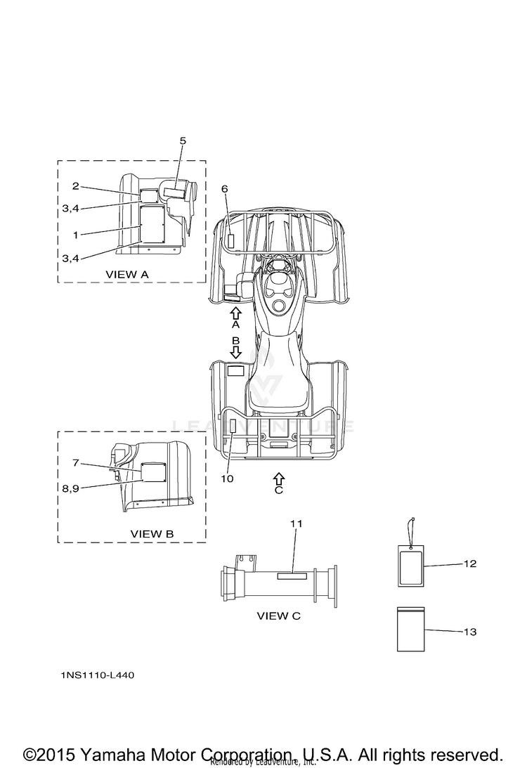 Emblem Label 1 GRIZZLY 350 4WD - YFM35FGDGR - 2013 Schematic