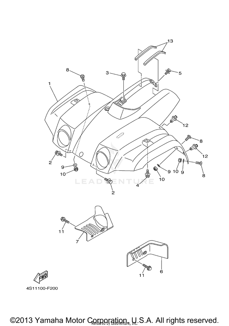 Front Fender BIG BEAR 400 4WD - YFM40FBYB - 2009 Schematic