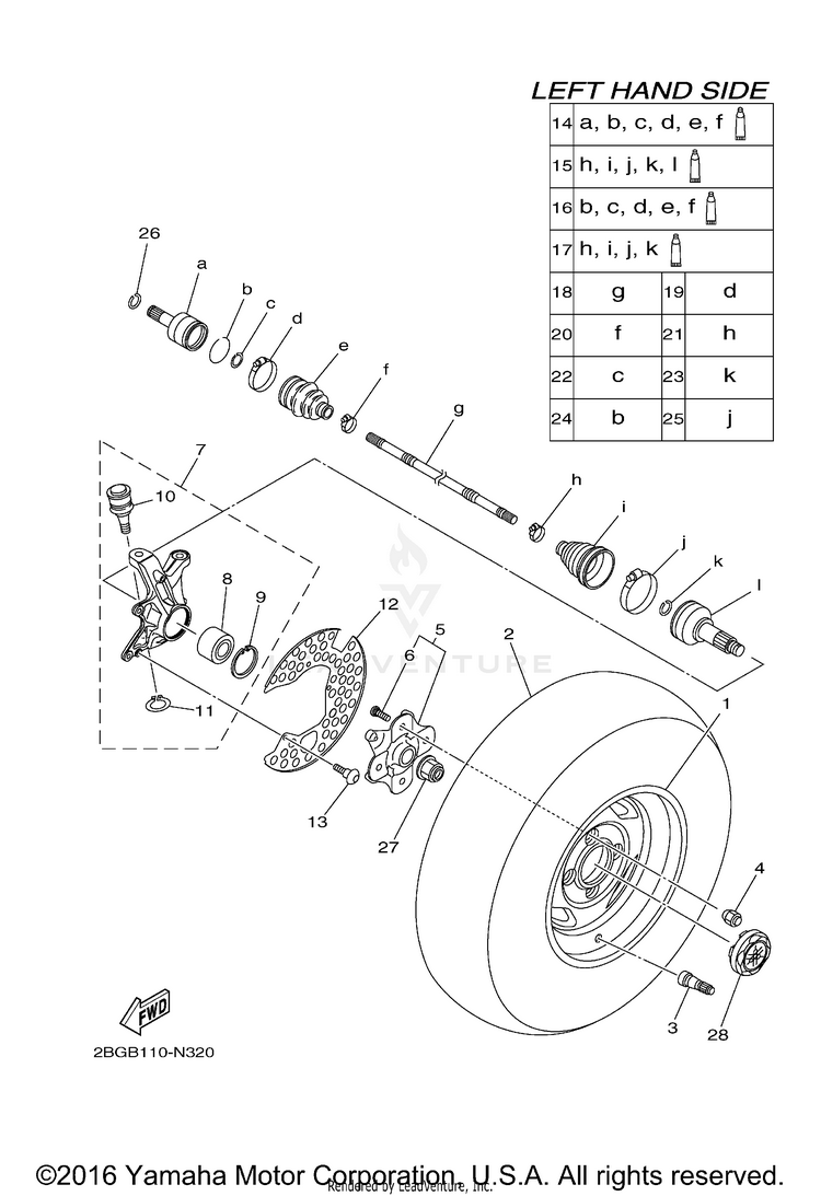 Front Wheel GRIZZLY 700 FI EPS SE - YFM700PSEB - 2014 Schematic