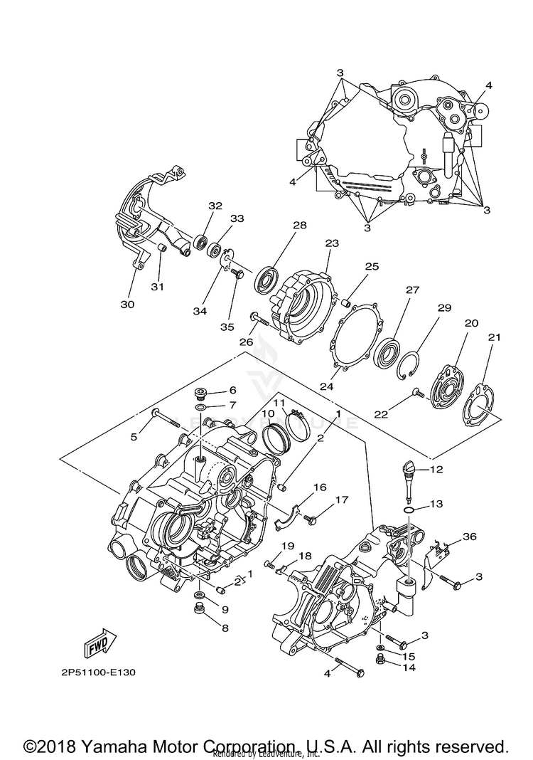 Crankcase RHINO 450 - YXR45FYGR - 2009 Schematic