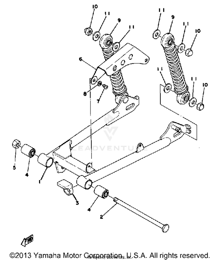 Swing Arm - Rear Shocks - Chain Case GT80E - 1978 Schematic