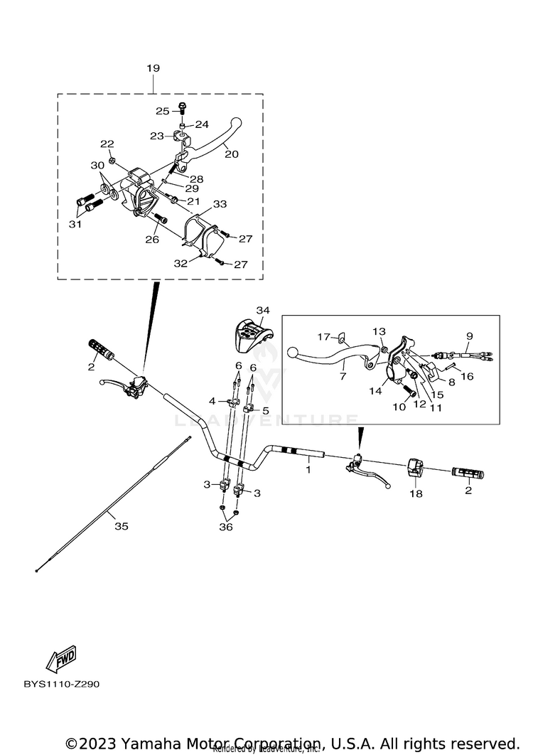 Steering Handle & Cable RAPTOR 110 - YFM01RYXRG - 2024 Schematic