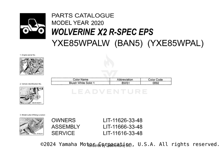1 Title Page WOLVERINE X2 R-SPEC - YXE85WPALW - 2020 Schematic