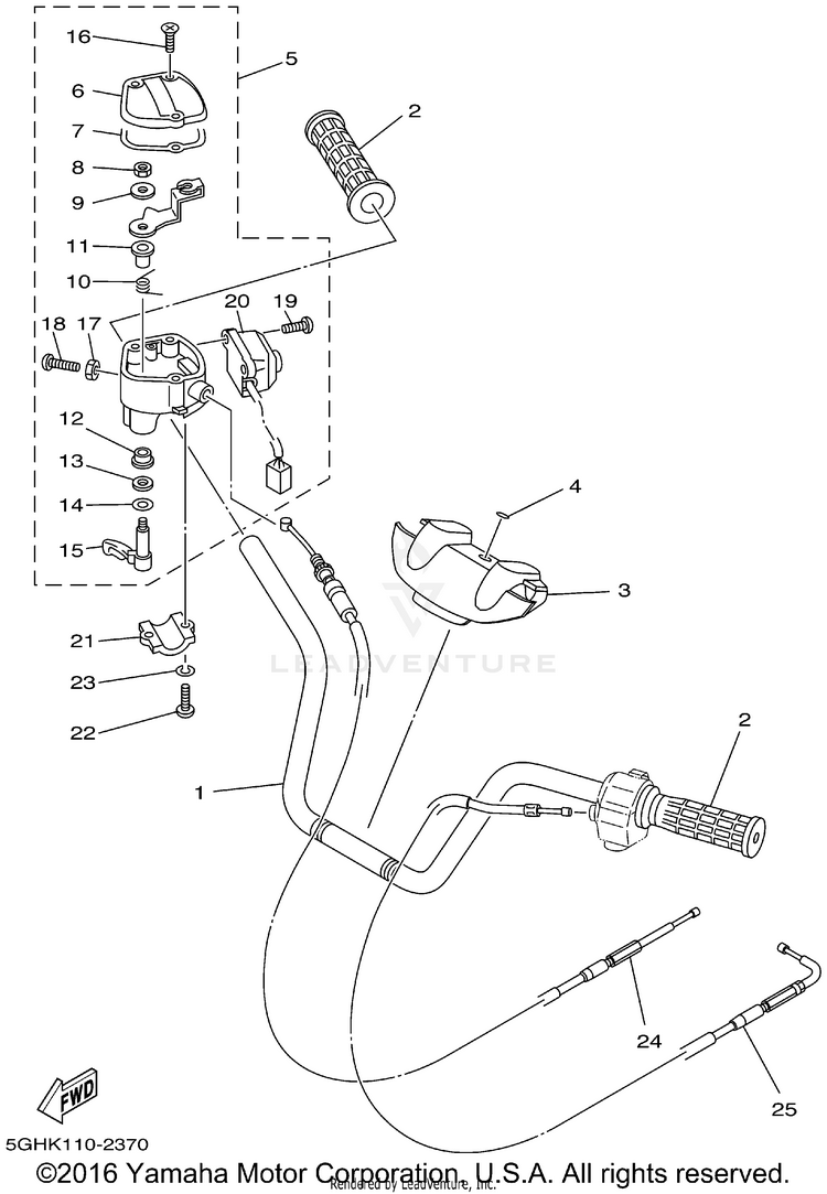 Steering Handle Cable KODIAK 4WD - YFM400FAP - 2002 Schematic