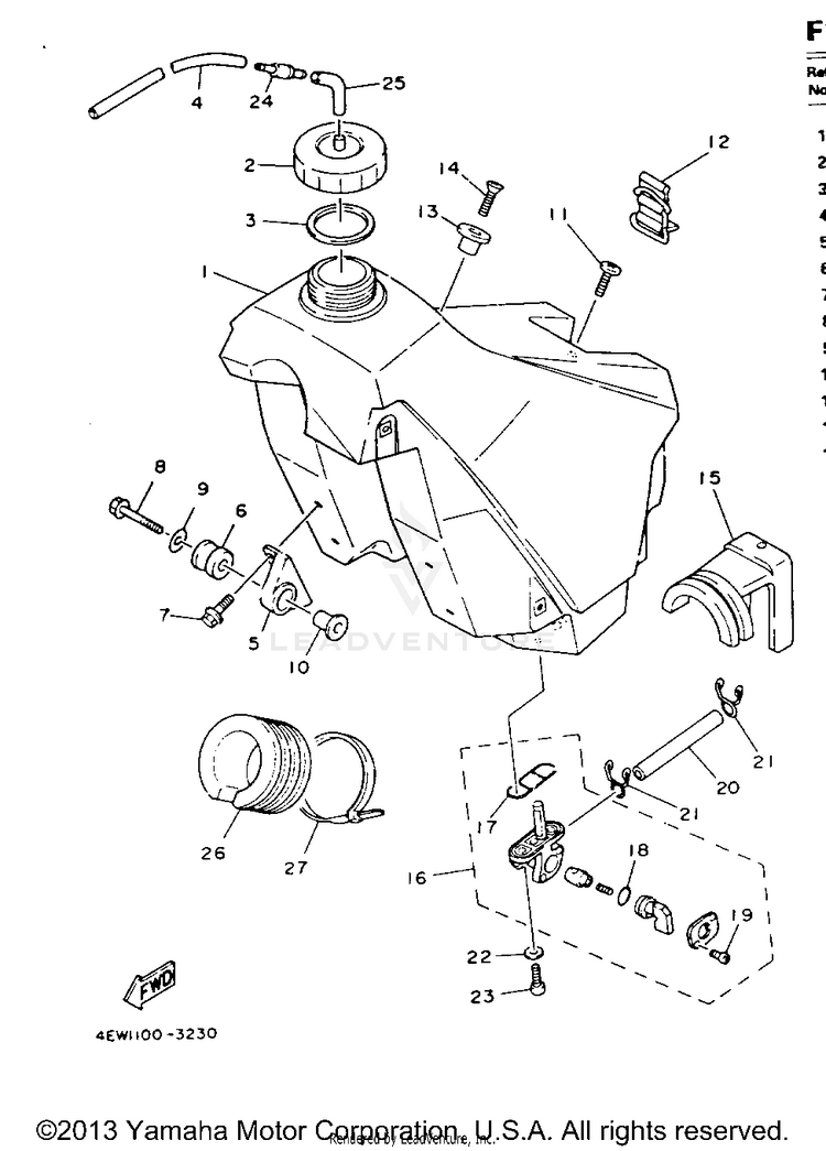 Fuel Tank YZ250E - 1993 Schematic