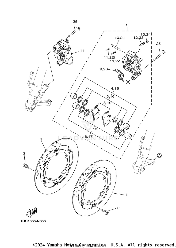 Front Brake Caliper FZ09 CA - FZ09FCGY - 2015 Schematic