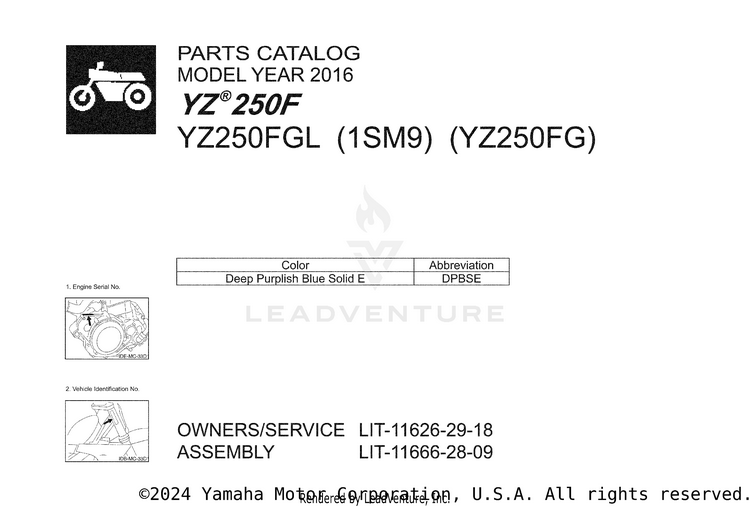 1 Title Page YZ250F - YZ250FGL - 2016 Schematic