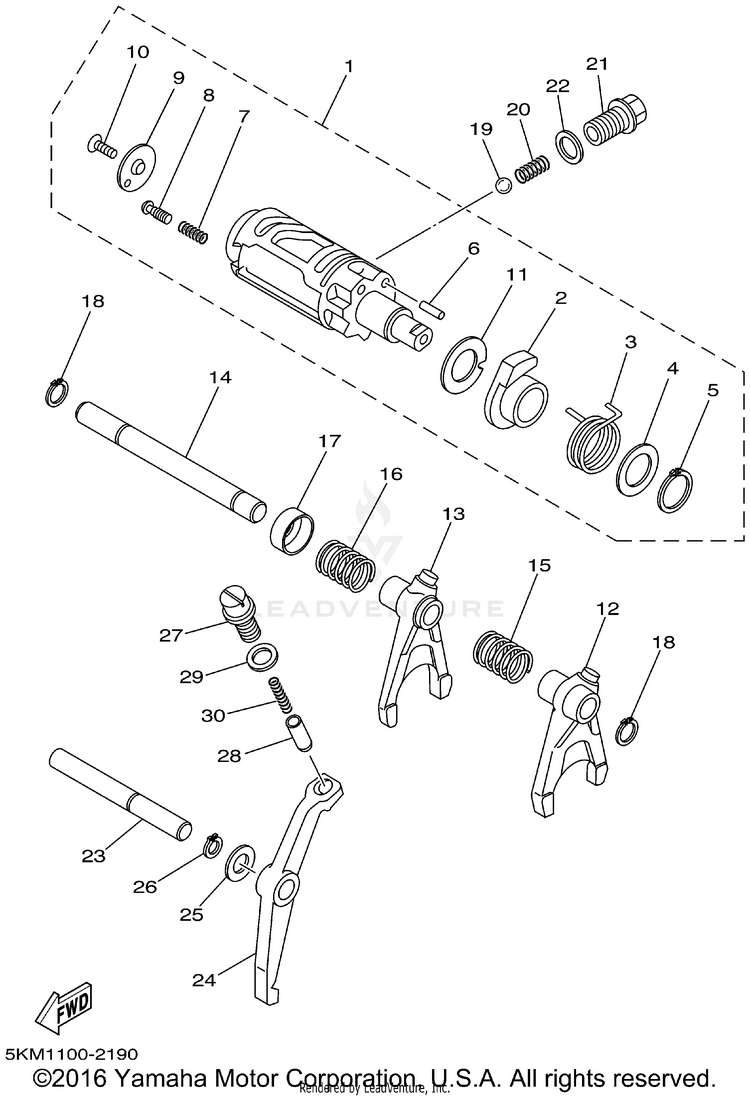 Shift Cam Fork GRIZZLY 660 - YFM660FP - 2002 Schematic