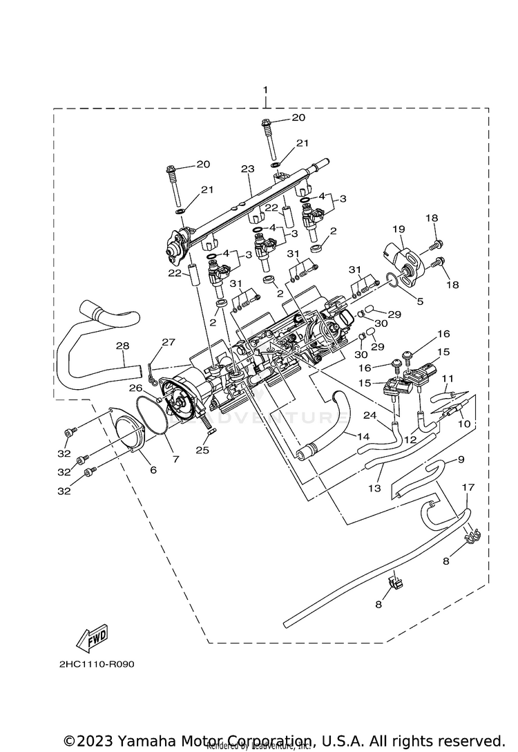Throttle Body Assy 1 YXZ1000R EPS SS SE - YXZ10YESJL - 2018 Schematic