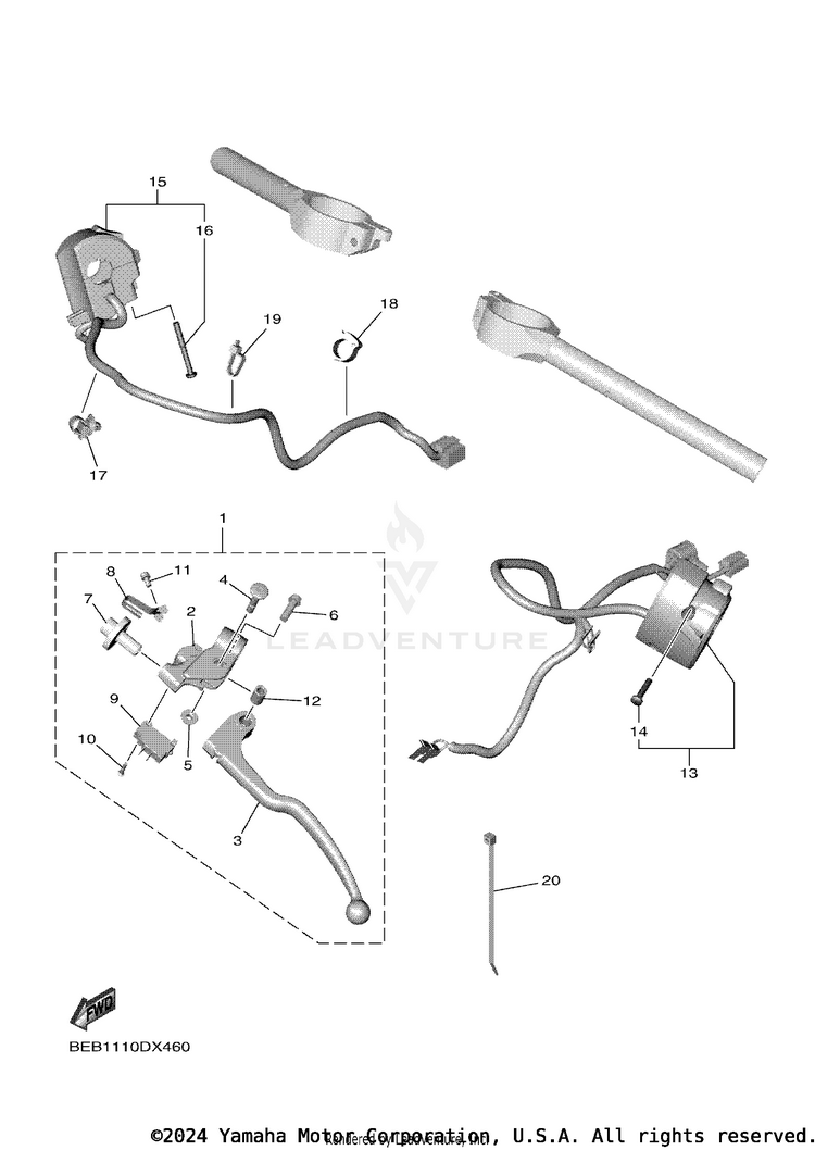 Handle Switch & Lever YZFR7 - YZFR7SCB - 2025 Schematic