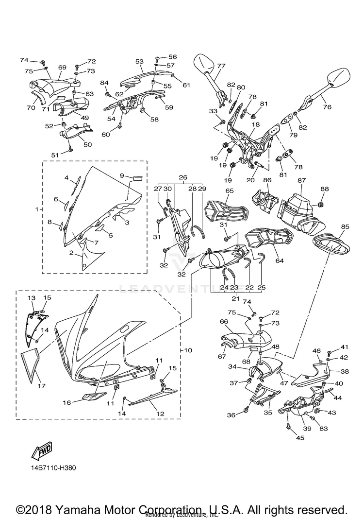Cowling 1 YZFR1 - YZFR1YCL - 2009 Schematic