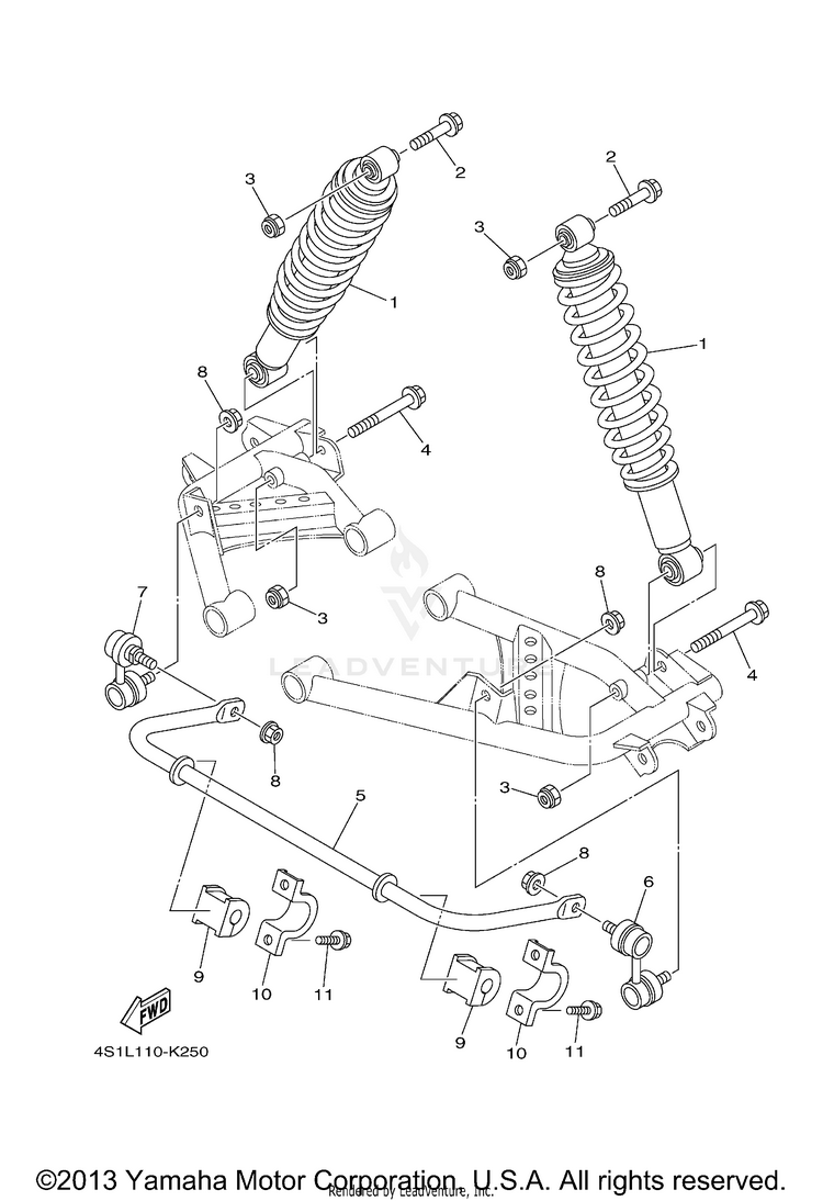 Rear Suspension BIG BEAR 400 4WD - YFM40FBAGR - 2011 Schematic