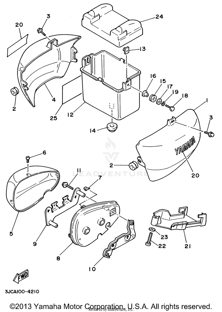 Side Cover VIRAGO 535 - XV535HC - 1996 Schematic