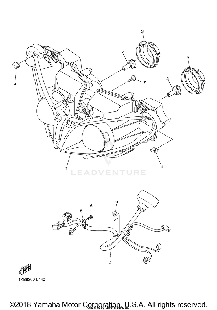Headlight YZFR1 - YZFR1BCB - 2012 Schematic