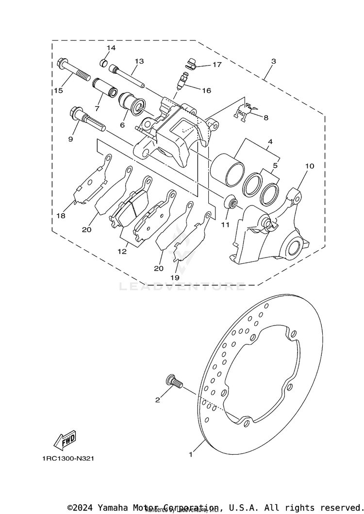 Rear Brake Caliper FZ09 CA - FZ09GCB - 2016 Schematic