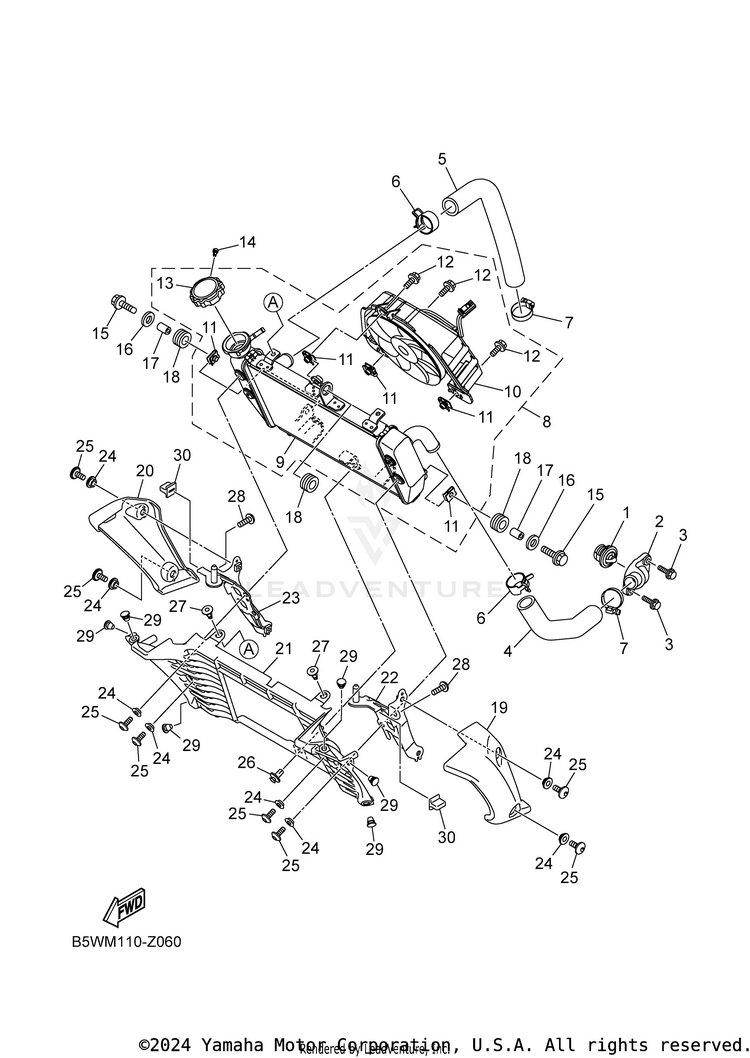Radiator & Hose MT-03 - MT03RB - 2024 Schematic