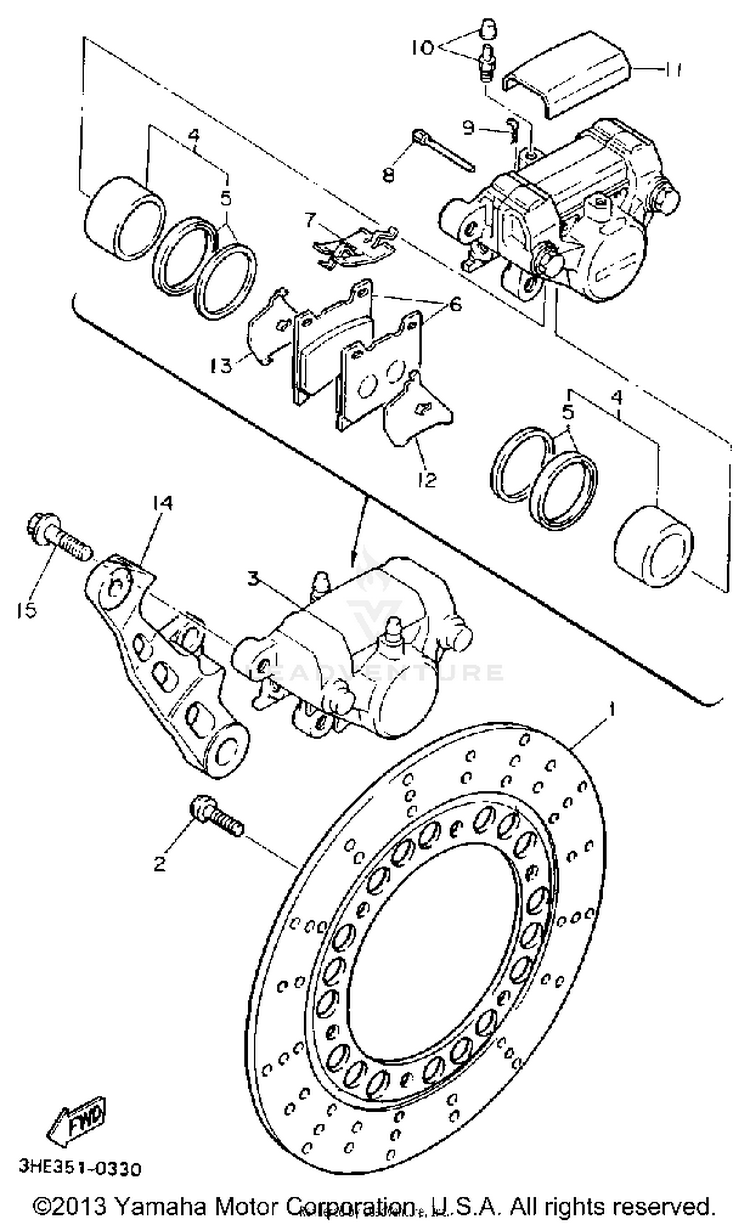 Rear Brake Caliper FZR600RAC - 1990 Schematic