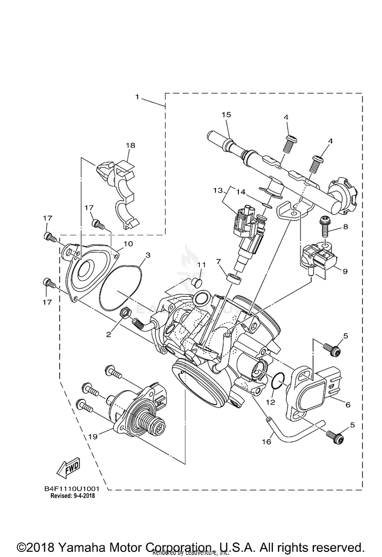 Throttle Body Assy 1 KODIAK 700 EPS 4WD S - YFM70KPSKB - 2019 Schematic