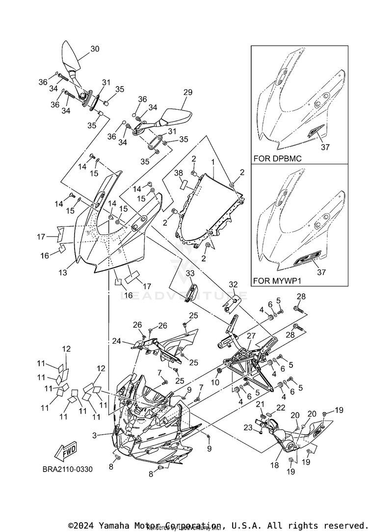 Windshield YZFR3 ABS - YZFR3ASCB - 2025 Schematic