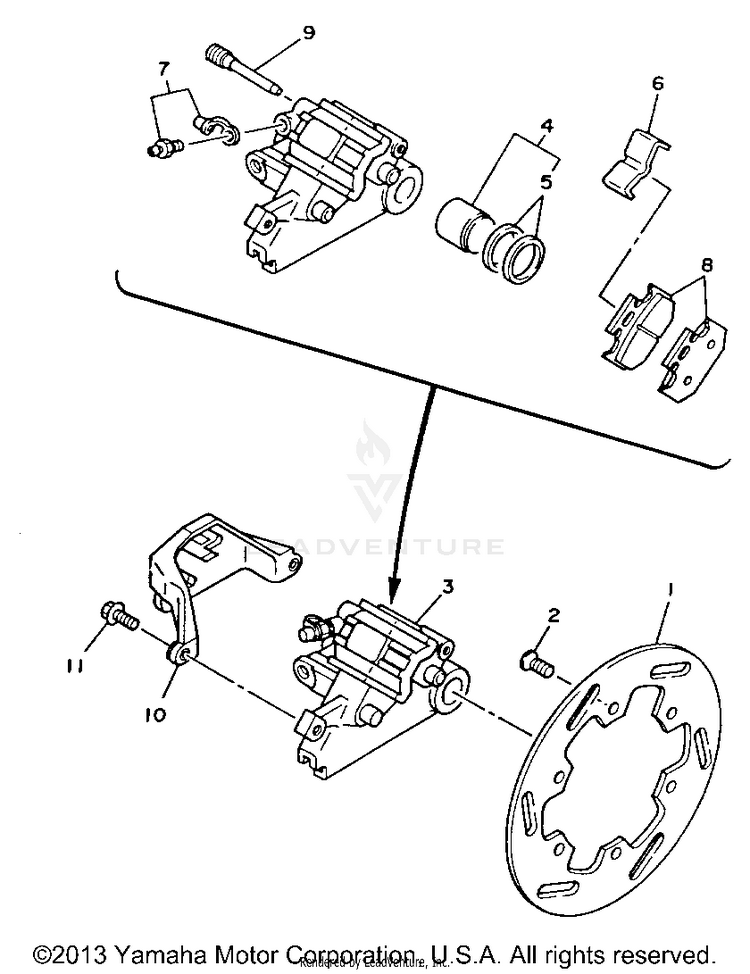 Rear Brake Caliper YZ250E1 - 1993 Schematic