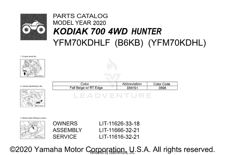 1 Title Page KODIAK 700 4WD HUNTE - YFM70KDHLF - 2020 Schematic