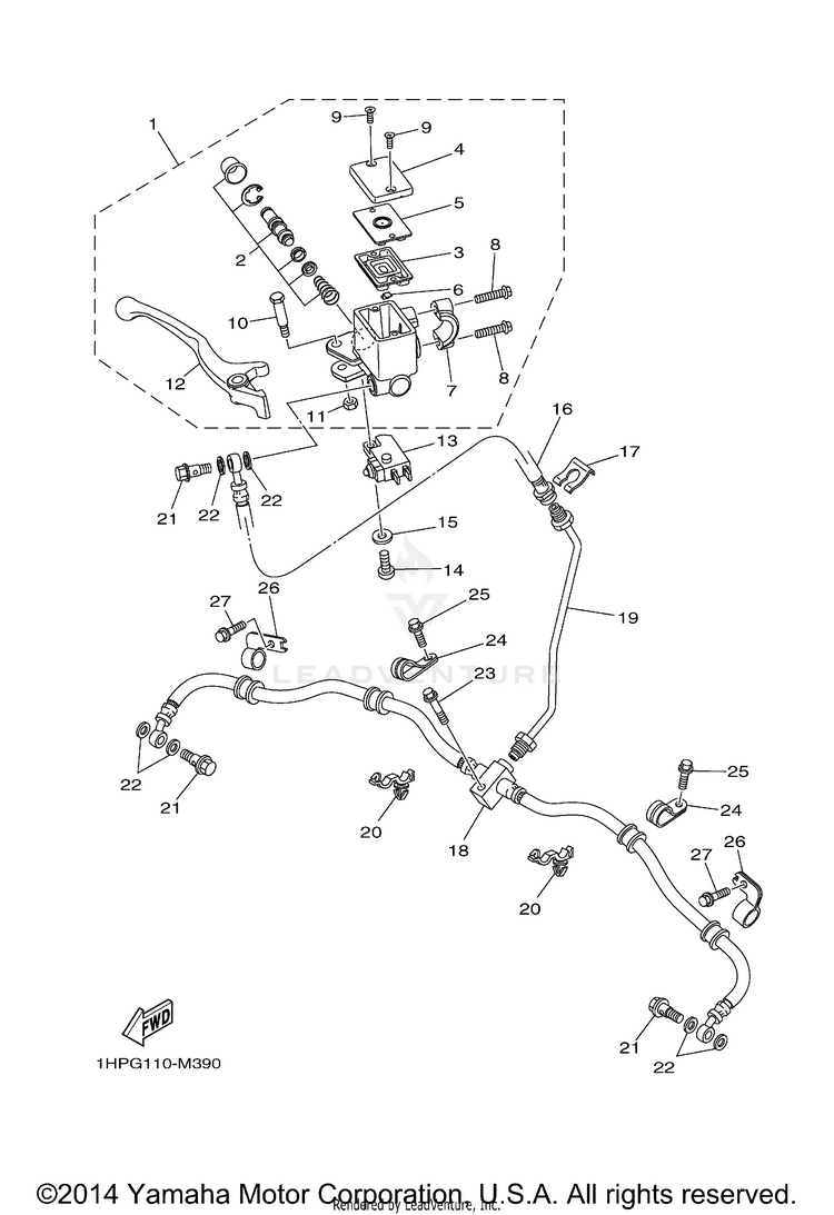 Front Master Cylinder GRIZZLY 700 EPS 4WD - YFM700PFG - 2015 Schematic